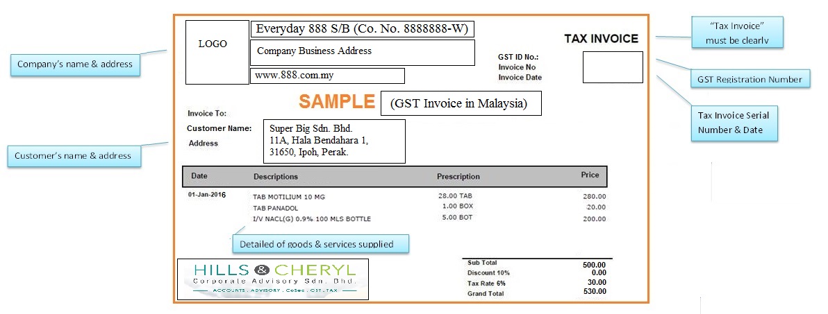 A sample of standard Tax Invoice